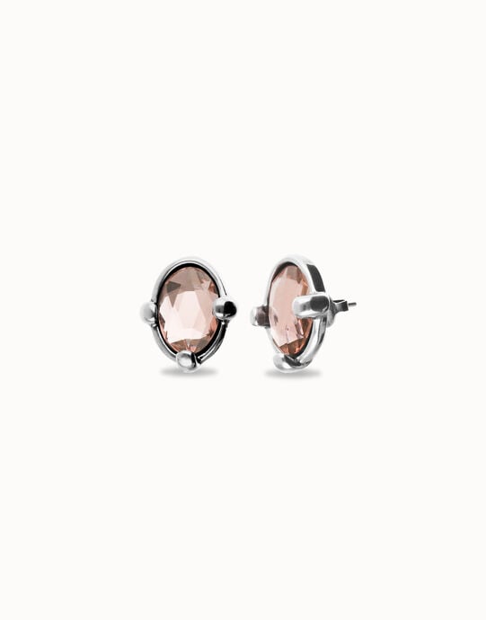 Orecchini placcati in argento con cristallo ovale sfaccettato rosa